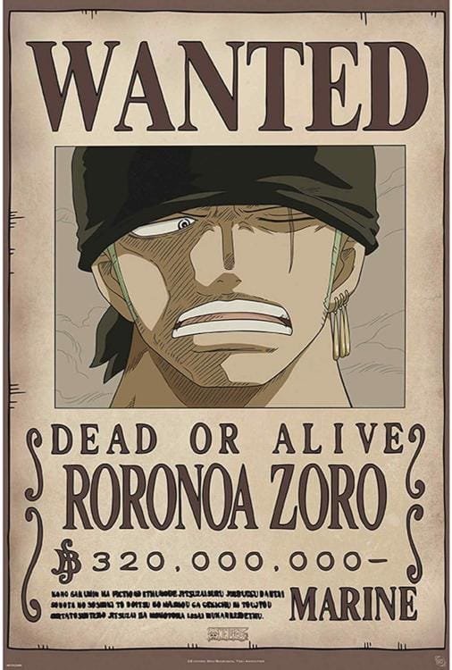 CARTEL WANTED RORONOA ZORO